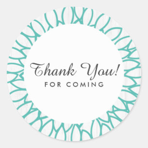 Sticker Rond Bois blanc et Turquoise Merci de couronne de fleur