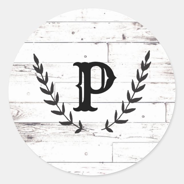 Sticker Rond Bois blanc rustique Chic Laurel Mariage (Devant)
