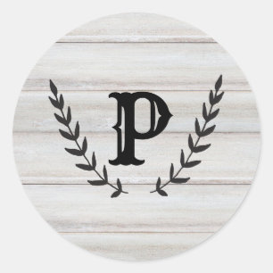 Sticker Rond Bois blanc rustique Shabby Chic Laurel Mariage Fav