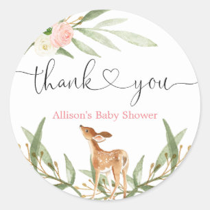 Sticker Rond Bois cerf rousse rose or fille baby shower