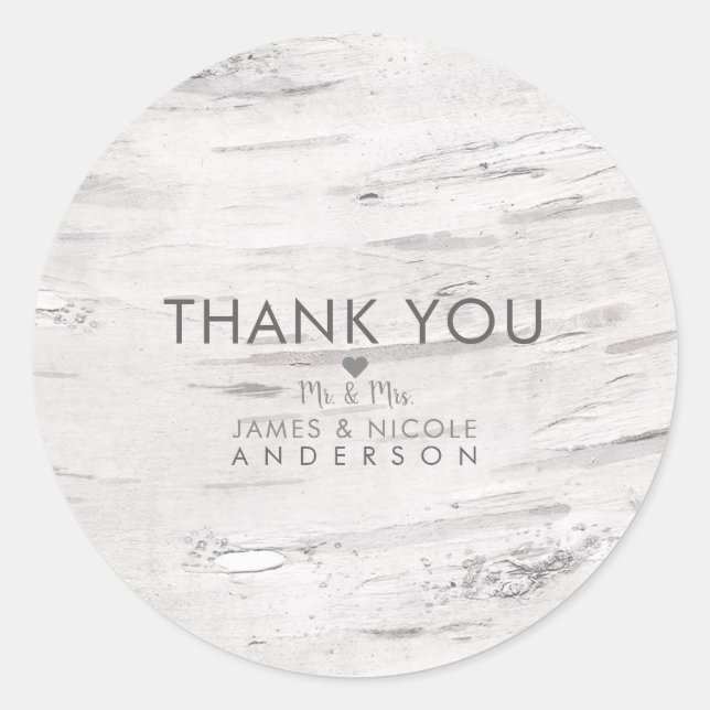 Sticker Rond Bois de bouleau blanc Mariage campagnard rustique  (Devant)