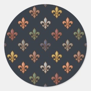Sticker Rond Bois de Terre Sombre Motif Fleur-de-lis