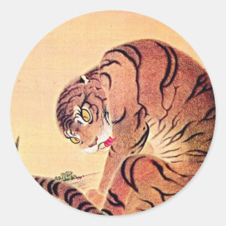 Sticker Rond Bois de tigre japonais Art Vintage Ukiyo-E