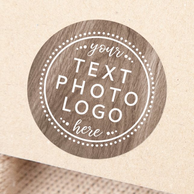 Sticker Rond Bois élégant ajouter logo personnalisé photo ou gr (Créateur téléchargé)