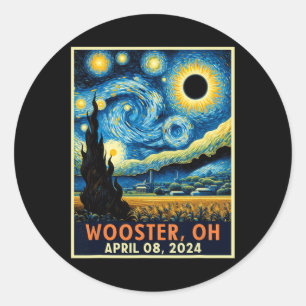 Sticker Rond Bois Ohio Total Solaire Eclipse 2024 Nuit étoilée