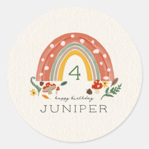 Sticker Rond Bois Rainbow Mushroom Botanique Anniversaire