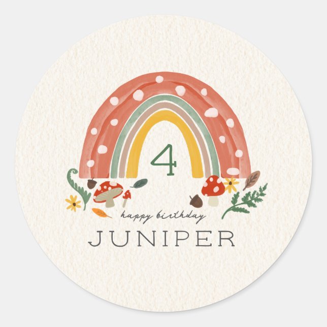 Sticker Rond Bois Rainbow Mushroom Botanique Anniversaire (Devant)