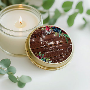 Sticker Rond Bois rustique Bourgogne Floral Lumières Mariage