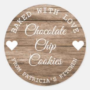 Sticker Rond Bois Rustique Cuisiné Avec Des Biscuits Amoureux