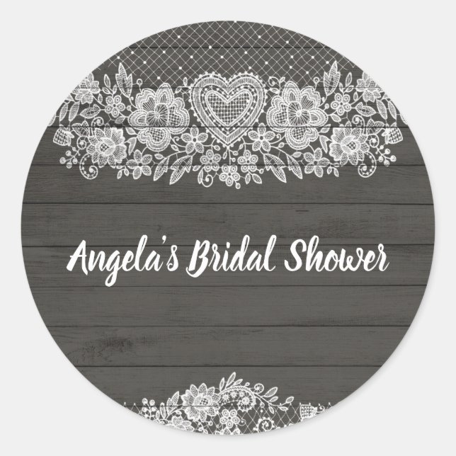 Sticker Rond Bois rustique & dentelle blanche Lacy Farmhouse Ch (Devant)
