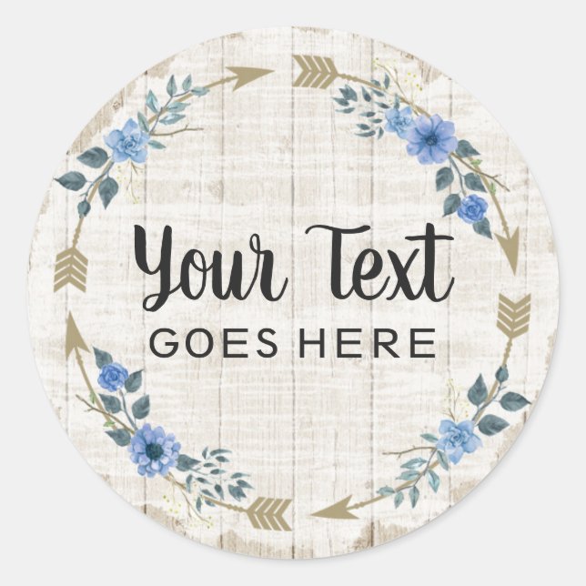 Sticker Rond Bois rustique et aquarelle bohème Flore Flèches (Devant)