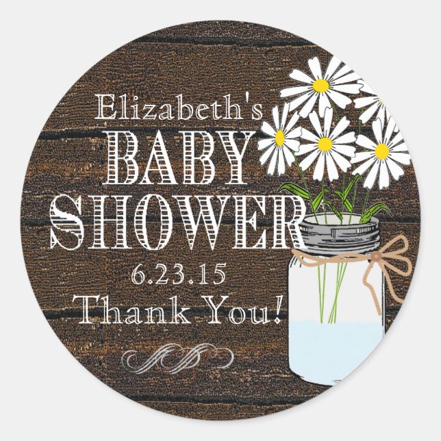 Sticker Rond Bois rustique et jarre Mason - Baby shower (Devant)