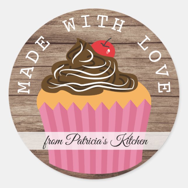 Sticker Rond Bois Rustique Fabriqué Avec Amour De La Cuisine De (Devant)