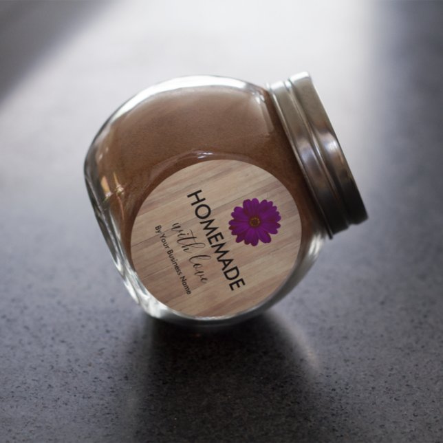 Sticker Rond Bois Rustique Fait Maison Avec Amour (Créateur téléchargé)