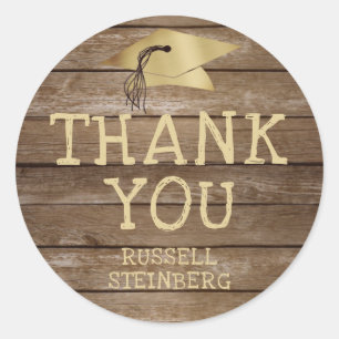 Sticker Rond Bois rustique MERCI de la couche d'or