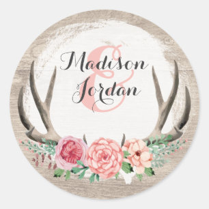 Sticker Rond Bois rustique personnalisé de bois de cerf floral