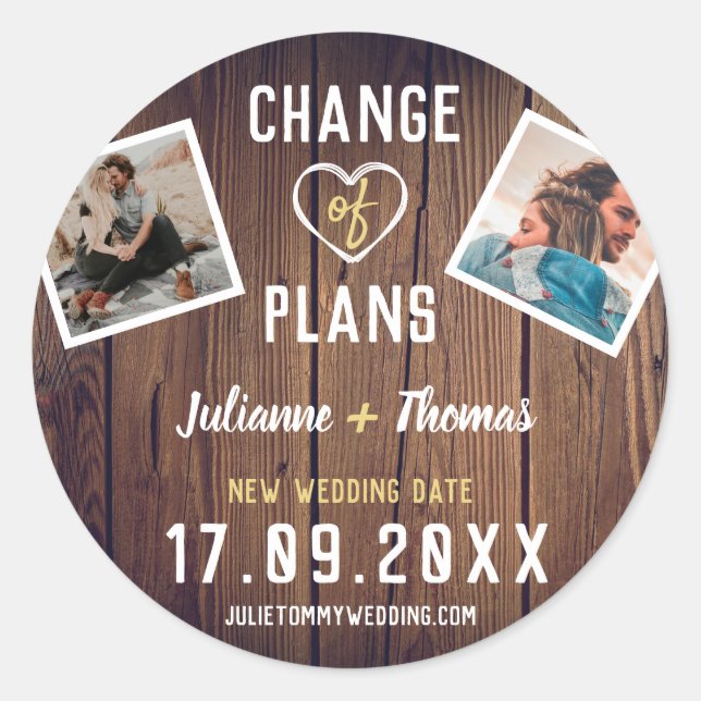 Sticker Rond Bois rustique Photo personnalisée Élégant changeme (Devant)