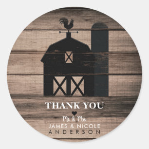 Sticker Rond Bois rustique vieilli noir mariage de campagne de 