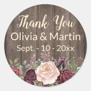 Sticker Rond Bois Vintage Rose poussiéreux