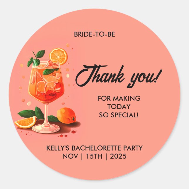 Sticker Rond Boisson Aperol Spritz Fête de Bachelorette (Devant)