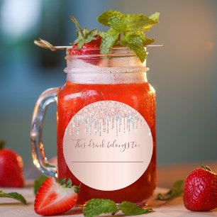 Sticker Rond Boisson d'anniversaire rose gold pailleté argent a