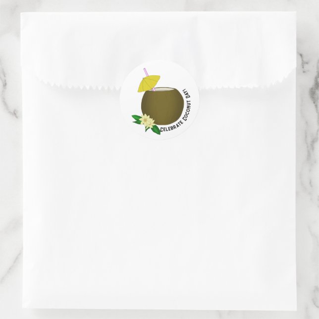 Sticker Rond Boisson de noix de coco tropicale (Sac)