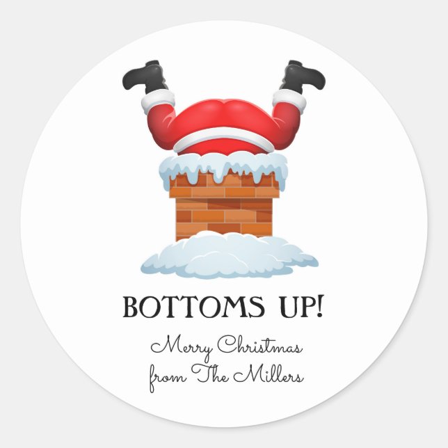 Sticker Rond Boisson des Fêtes de Noël Bottoms Up Santa  (Devant)