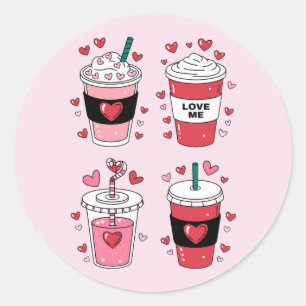 Sticker Rond Boisson Latte de la Saint-Valentin Amateur de Café