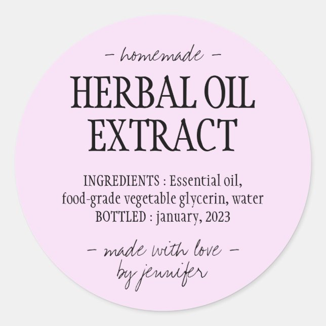 Sticker Rond Boisson maison Cream rose Herbal extrait d'huile (Devant)