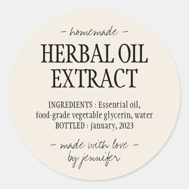 Sticker Rond Boisson maison Crème ivoire Extrait d'huile à base (Devant)
