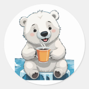 Sticker Rond Boisson réfrigérée Pause d'ours polaire Cool