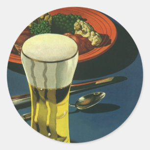 Sticker Rond Boissons alimentaires vintage, verre de bière, dîn
