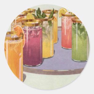Sticker Rond Boissons glacées vintages sur un plateau