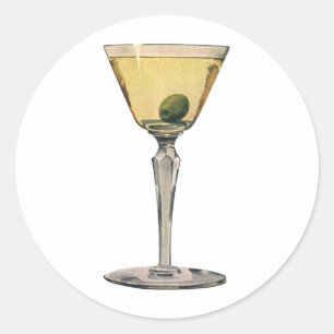Sticker Rond Boissons Vintage Drinks, Martini Olive Cocktail
