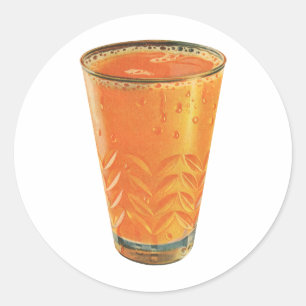 Sticker Rond Boissons Vintage, Verre de Jus d'Orange Petit Déje