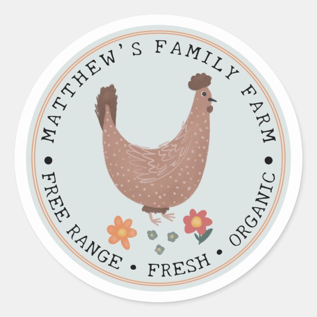 Sticker Rond Boîte à oeufs de poulet de ferme familiale simple (Devant)
