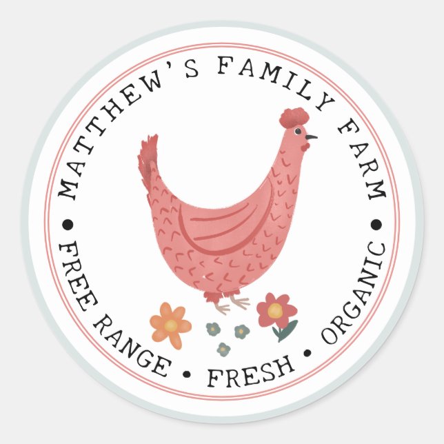 Sticker Rond Boîte à oeufs de poulet de la ferme familiale mign (Devant)