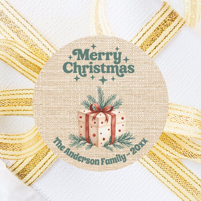 Sticker Rond Boîte cadeau de Noël beige burap (Créateur téléchargé)