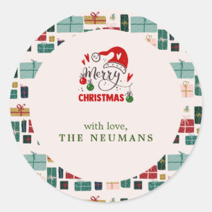 Sticker Rond Boîte cadeau de Noël coloré Motifs