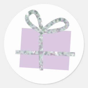 Sticker Rond Boîte cadeau Lavender avec ruban argent Faux