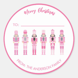 STICKER ROND BOÎTE-CADEAU ROSE NOËL NUTCRACKER