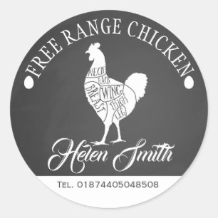 Sticker Rond boîte de boucherie de poulet à portée libre Étique