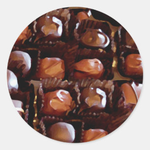 Sticker Rond Boîte de chocolat, Chocolat-bonbon tentant
