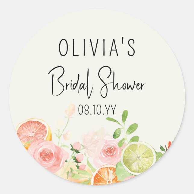 Sticker Rond Boîte de faveur de douche de mariage floral Citrus (Devant)
