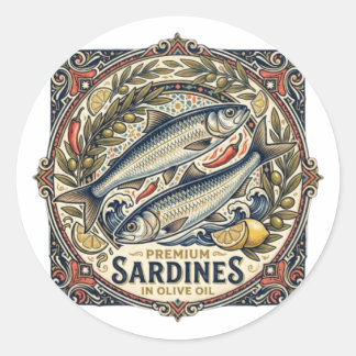 Sticker Rond Boîte de sardines marocaines vintage Rétro poisson