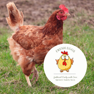 Sticker Rond Boîte d'œuf de poule de dessin animé personnalisée