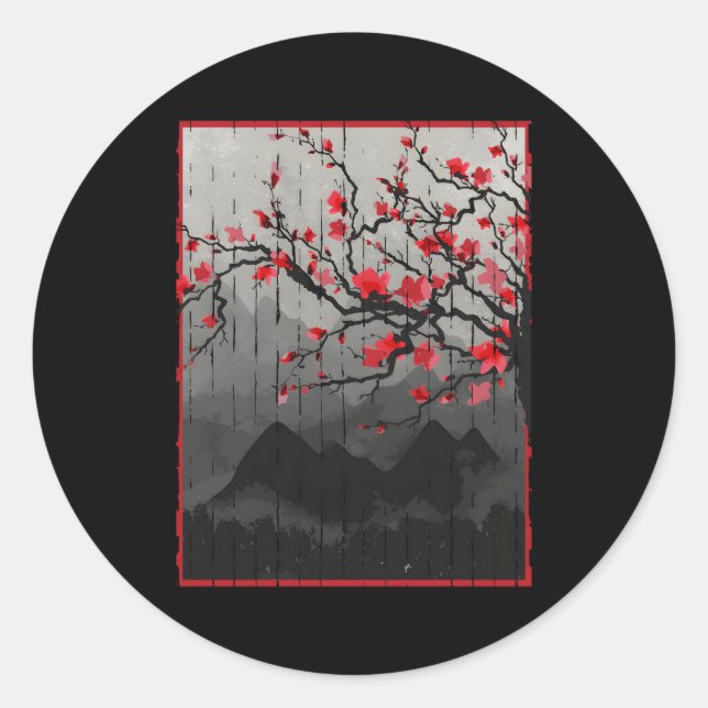 Sticker Rond Boîtier japonais en fleurs de cerisier (Devant)