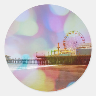 Sticker Rond Bokeh Père Noël Monica Pier coloré