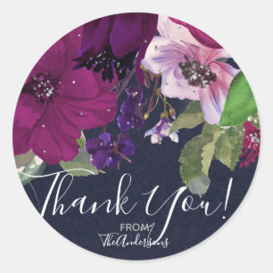 Sticker Rond Bold Berry Fuchsia Floral Bouquet Chic Mariage