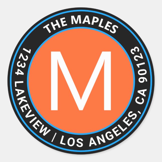 Sticker Rond Bold Black Orange Blue Circle Adresse de retour (Devant)